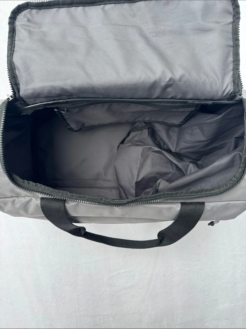 Nike Gray Duffel Bag with Yellow Swoosh - Men's Sports Gear w/ Shoe Compartment